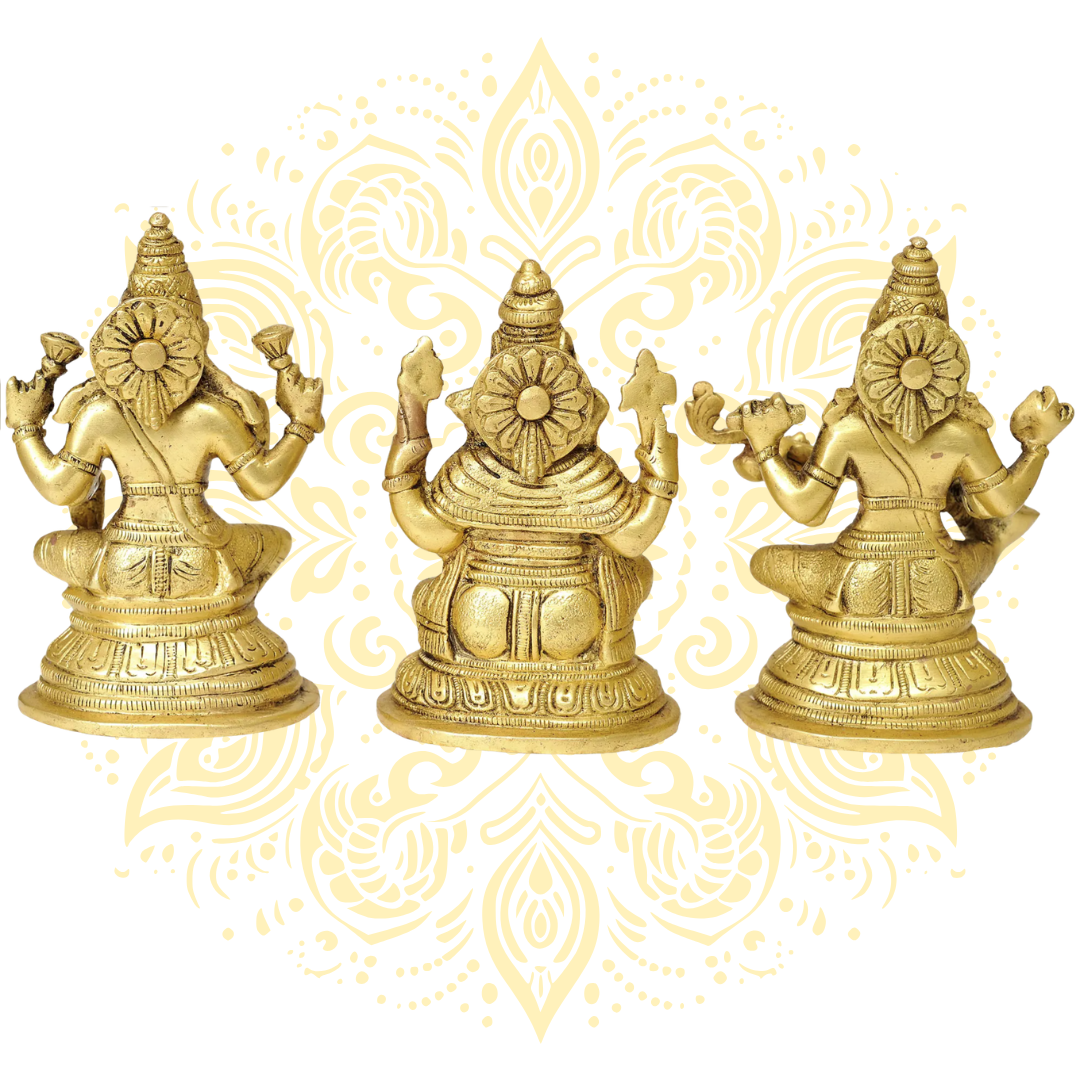 5" The Great Trinity - Saraswati, Ganesha and Lakshmi In Brass