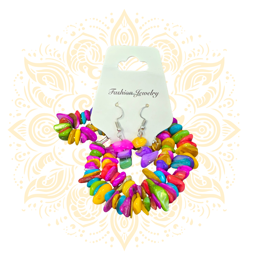 Colorful Shell Chip Necklace and Earring Set