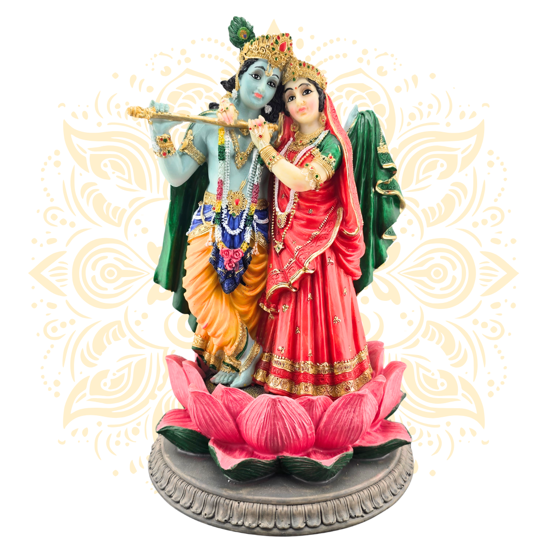 Polyresin Radha Krishna on Lotus 10" - Matchless Gifts
