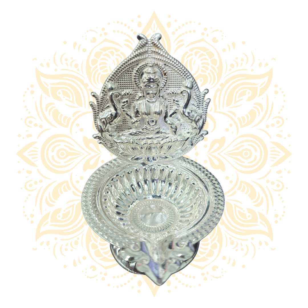 Silver Gajalaxmi Diya Oil Lamp 3"x3" 31 Grams