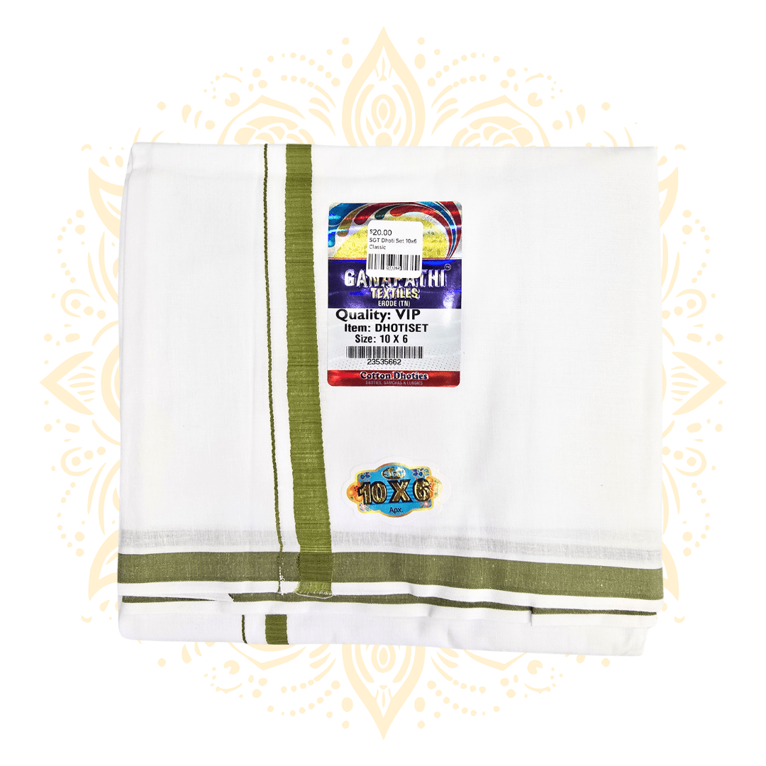 SGT Classic Cotton Dhoti Chadar Set 10 x 6 | 7 Border Colors - Matchless Gifts5