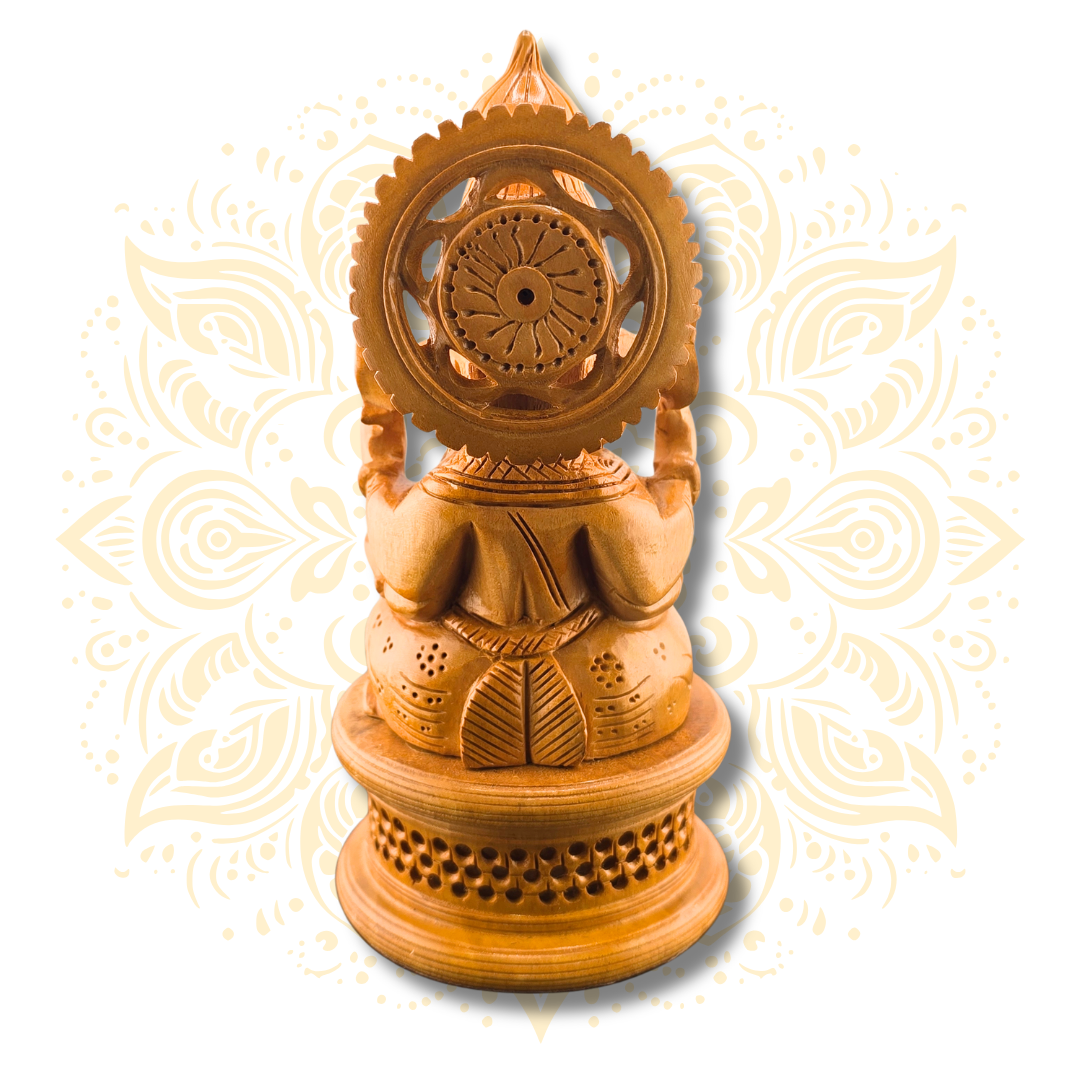 Hand Carved Wooden Jali Ganesh Statue 6” – Lord Ganesha
