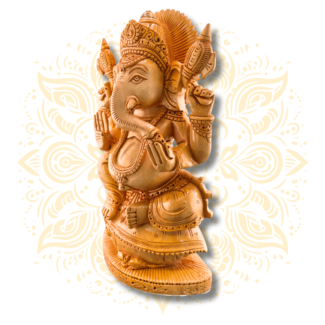 Hand Carved Wooden Ganesh on Conch 8” - Matchless Gifts