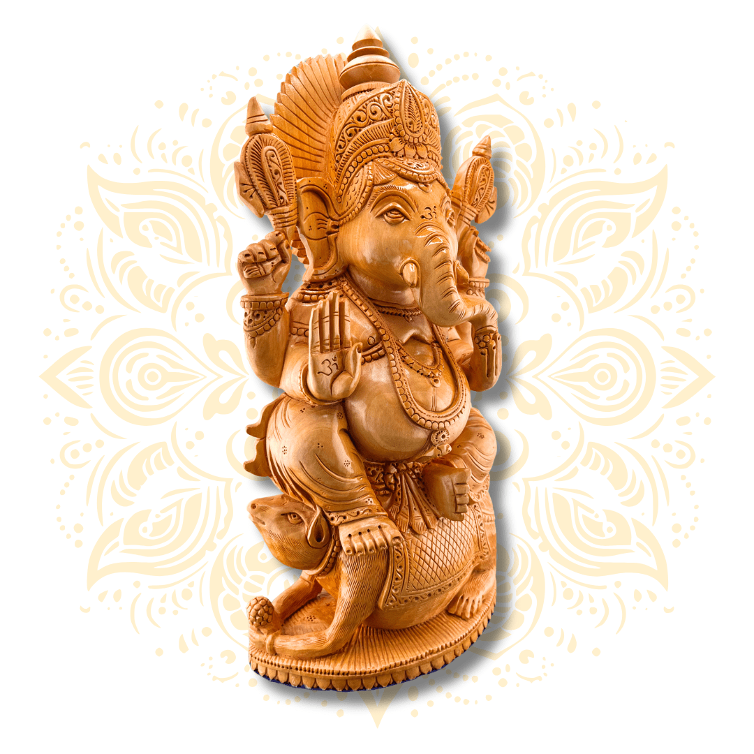 Hand Carved Wooden Ganesha 12” - Matchless Gifts