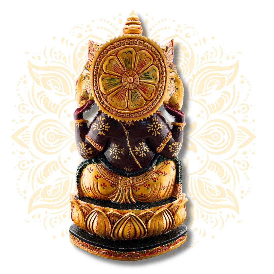 Hand Painted Wooden Three Face Ganesh 12"