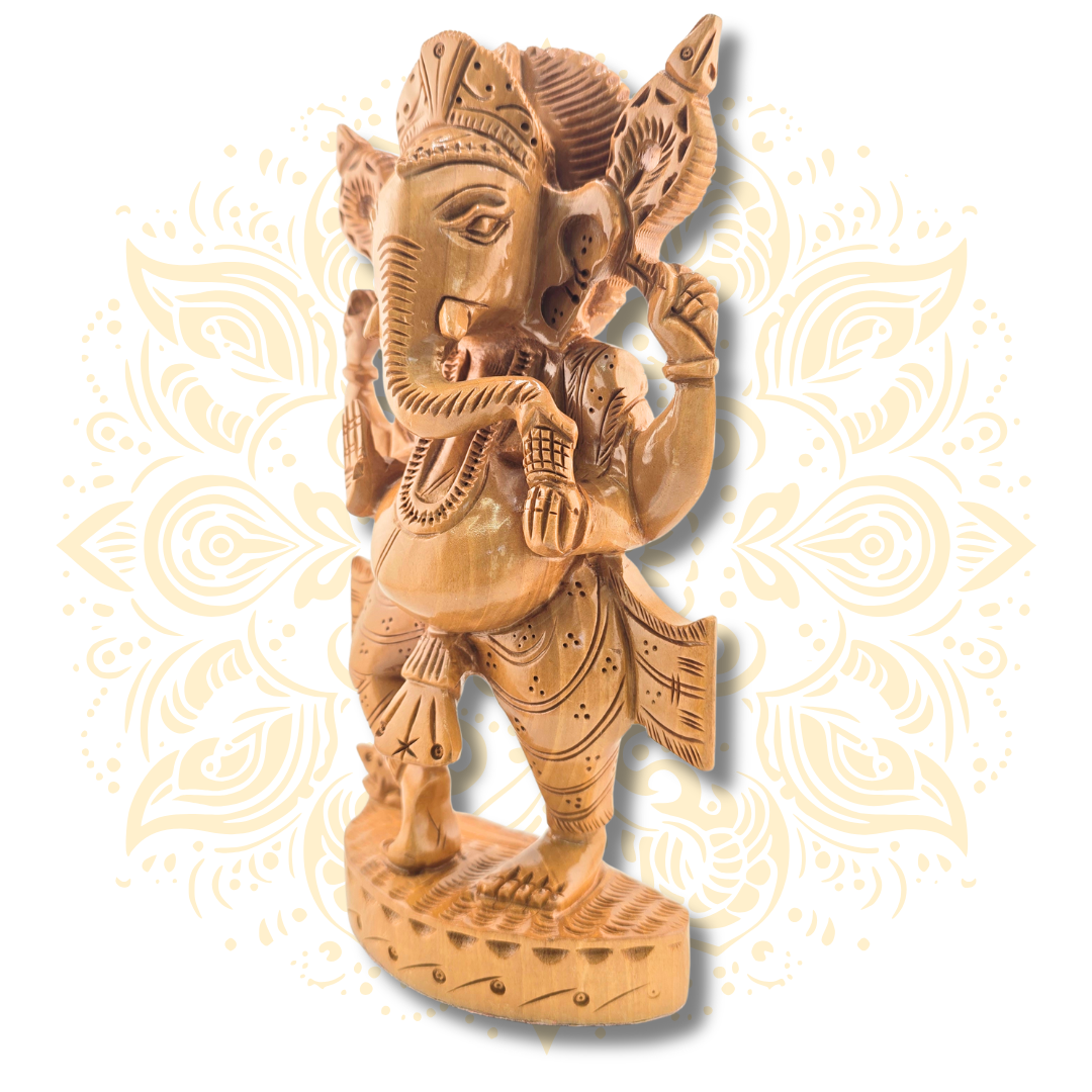 Hand Carved Wooden Dancing Ganesha - 8"
