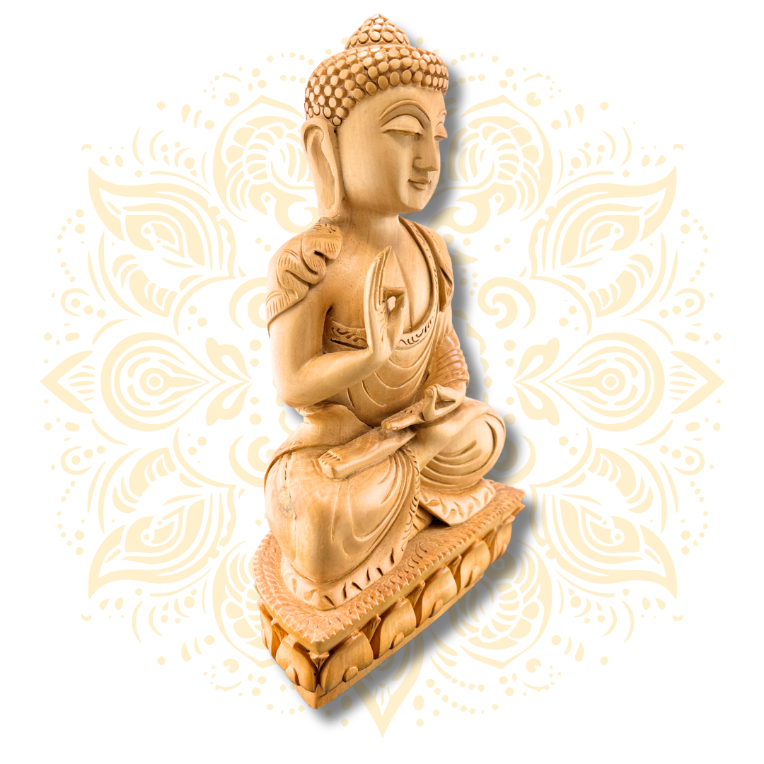 Hand Carved Wooden Buddha Statue – 10”