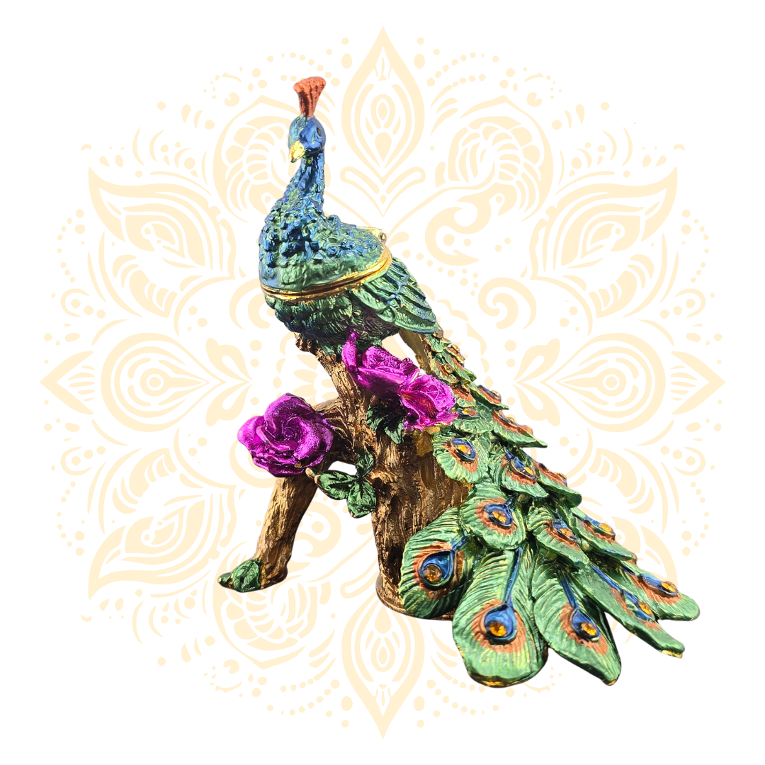 Peacock Metal Trinket Box w/ Crystal Accents | 6 x 3 Inch - Matchless Gifts10