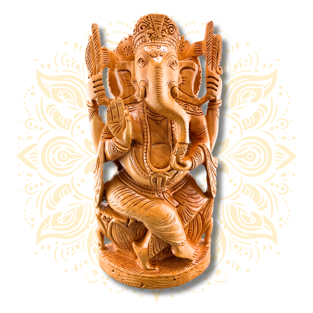 Hand Carved Wooden Ganesha Statue 10” – Lord Ganesh