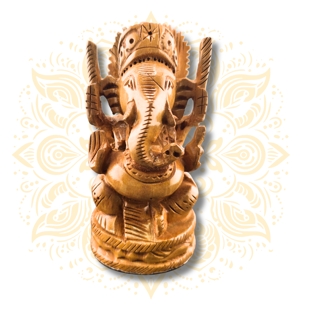 Mini Hand Carved Wooden Ganesh Statue 4”