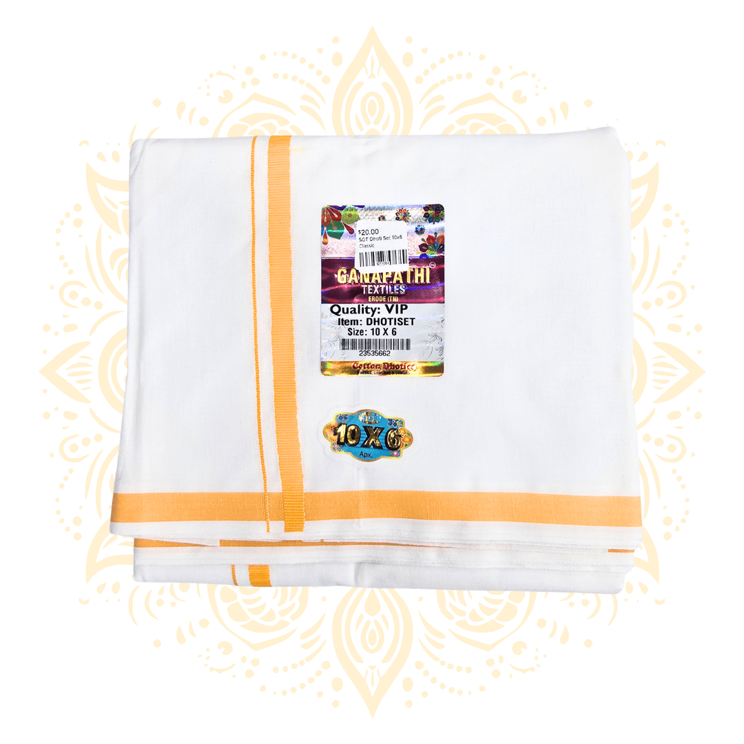 SGT Classic Cotton Dhoti Chadar Set 10 x 6 | 7 Border Colors - Matchless Gifts6