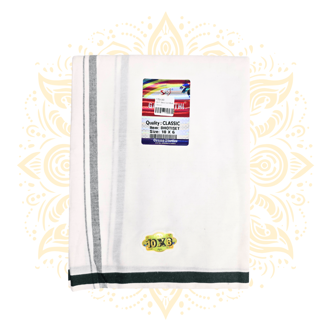 SGT Classic Cotton Dhoti Chadar Set 10 x 6 | 7 Border Colors - Matchless Gifts7