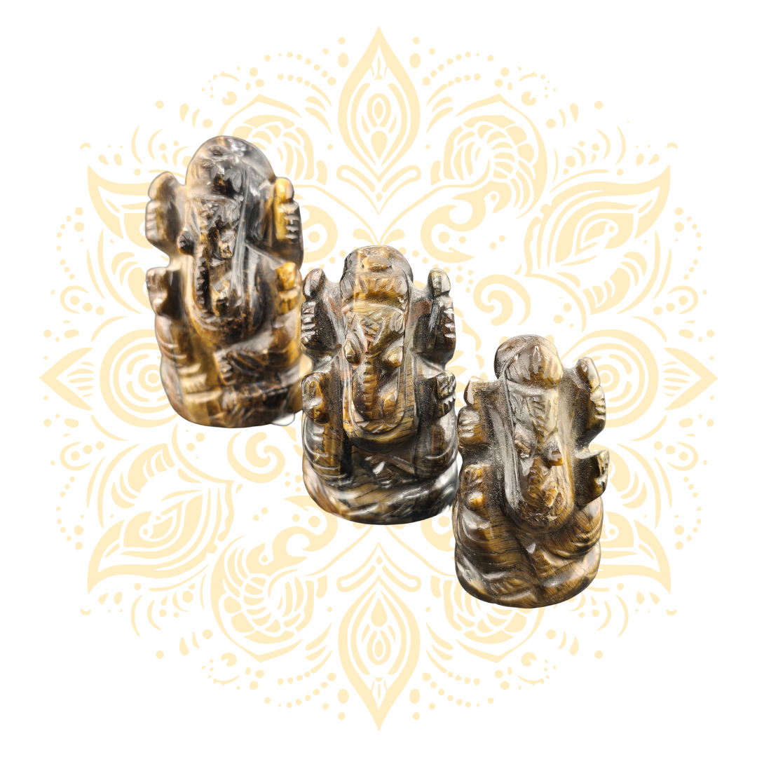 Gemstone Tiger's Eye Ganesh Murti 2" - Matchless Gifts3