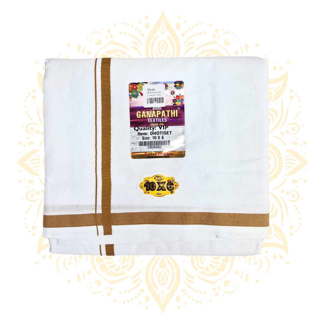 SGT Classic Cotton Dhoti Chadar Set 10 x 6 | 7 Border Colors - Matchless Gifts1