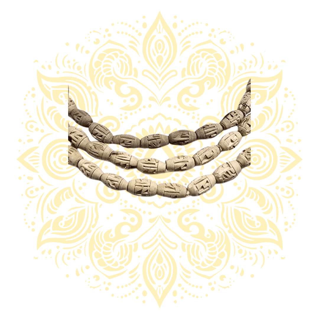 Carved Rice Shaped Tulsi Kanthi Mala 3 round 17" - Matchless Gifts