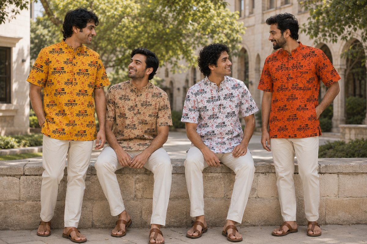 Mahakal Om Print Short Men’s Cotton Kurta