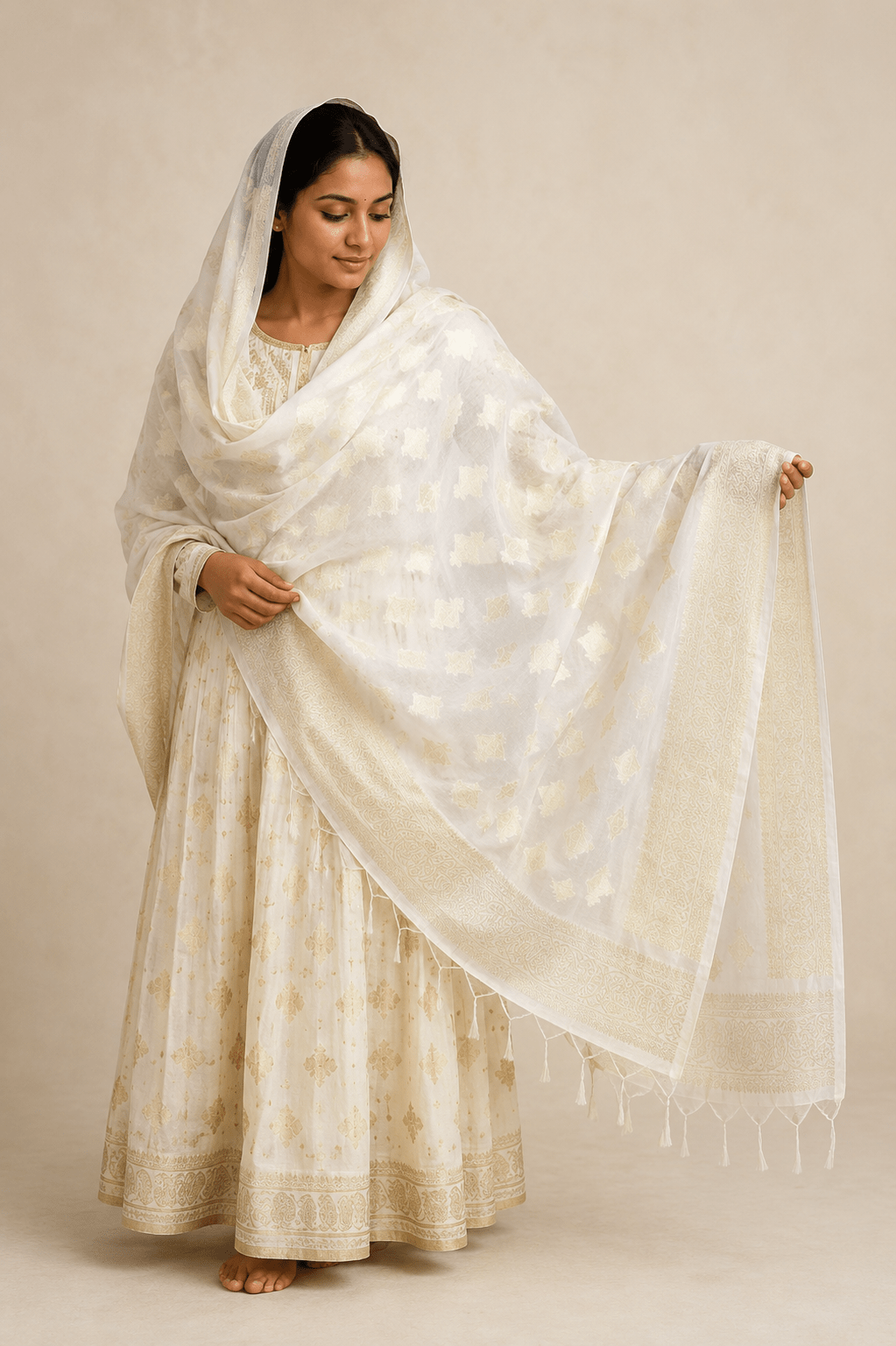 Light Gold Geometric Booti Tissue Dupatta - Matchless Gifts