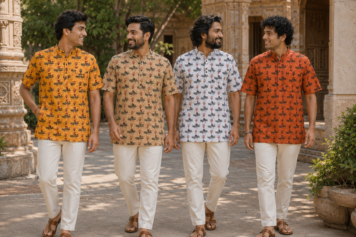 Jai Shri Mahakal Flag & Trident Men’s Cotton Kurta