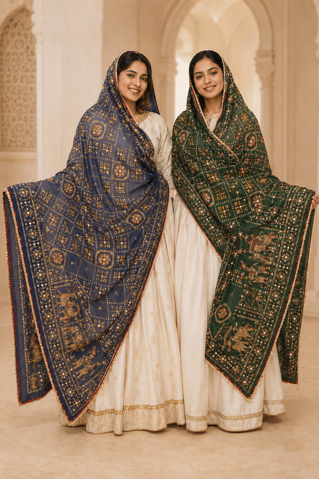 Pure Gajji Silk Embroidered Dupatta with Mirror Work - Matchless Gifts