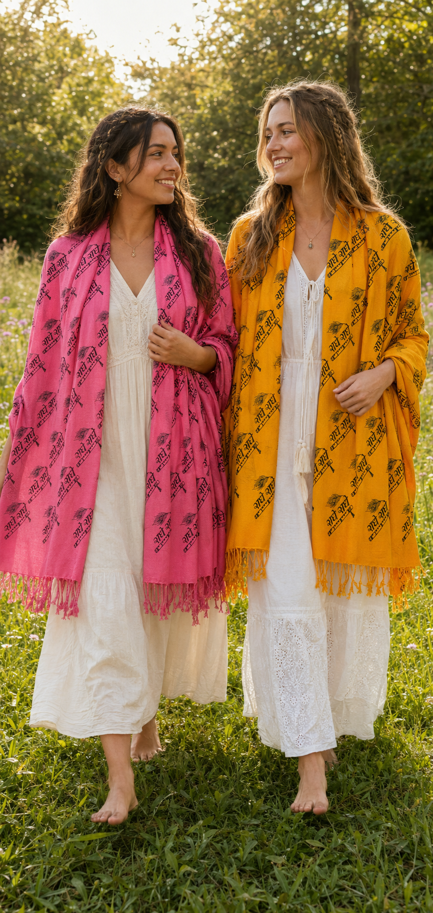 Radhe Radhe Flute Printed Devotional Shawl