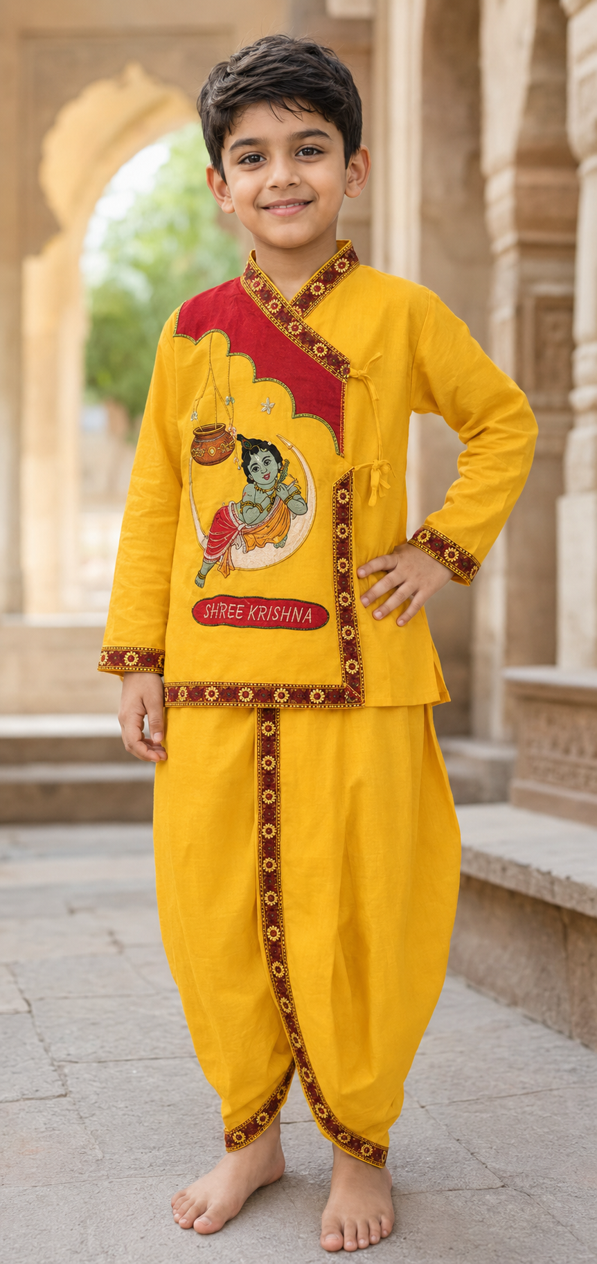 Kids Krishna Kurta Dhoti Set, 100% Cotton