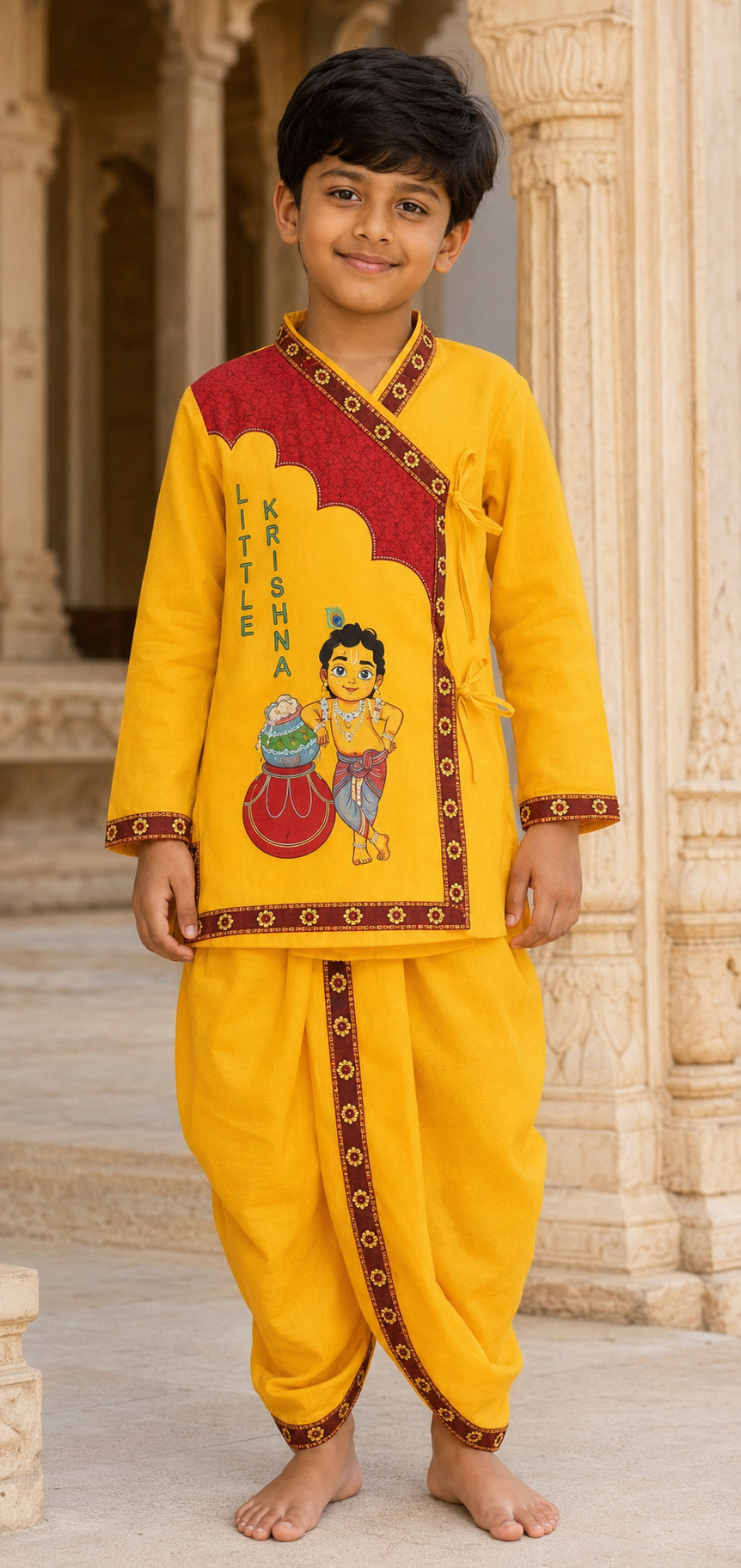 Kids Krishna Kurta Dhoti Set, 100% Cotton