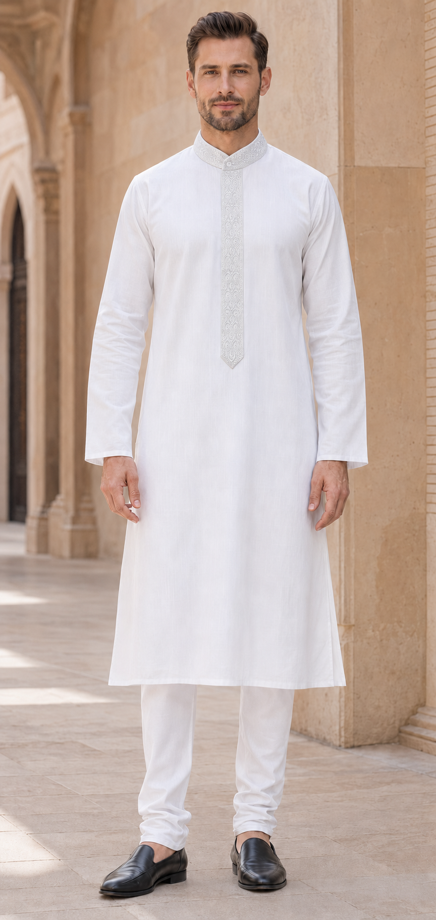 Men’s Kurta Sherwani Set w/ White Pajama Pants Set Rajesh