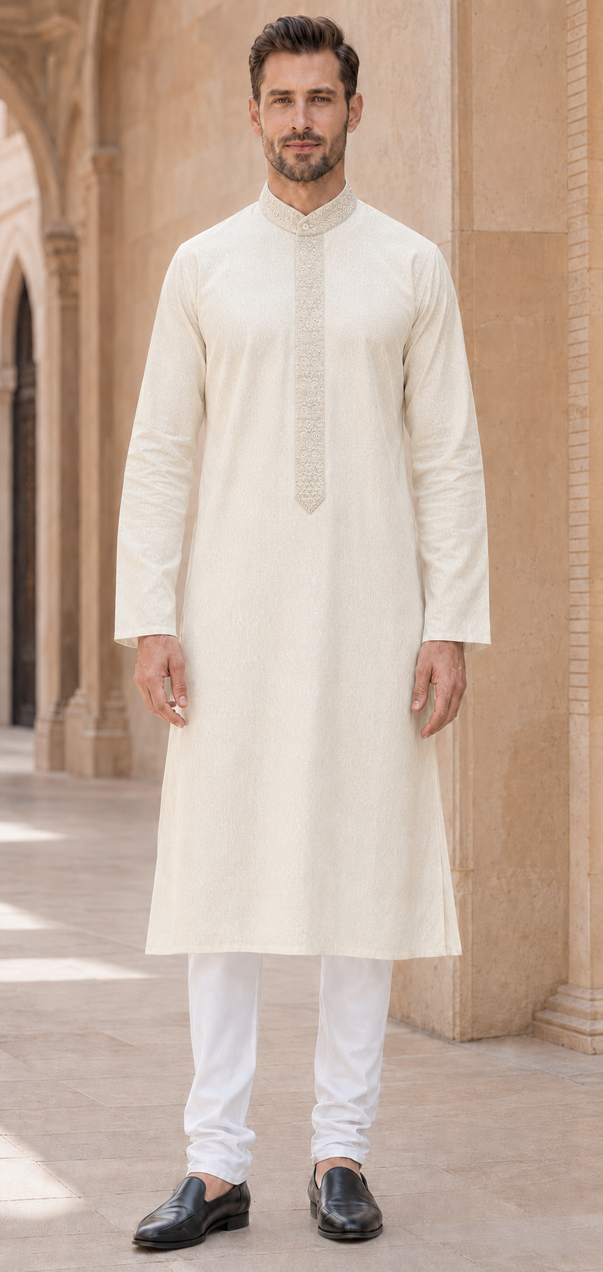 Men’s Kurta Sherwani Set w/ White Pajama Pants Set Rajesh