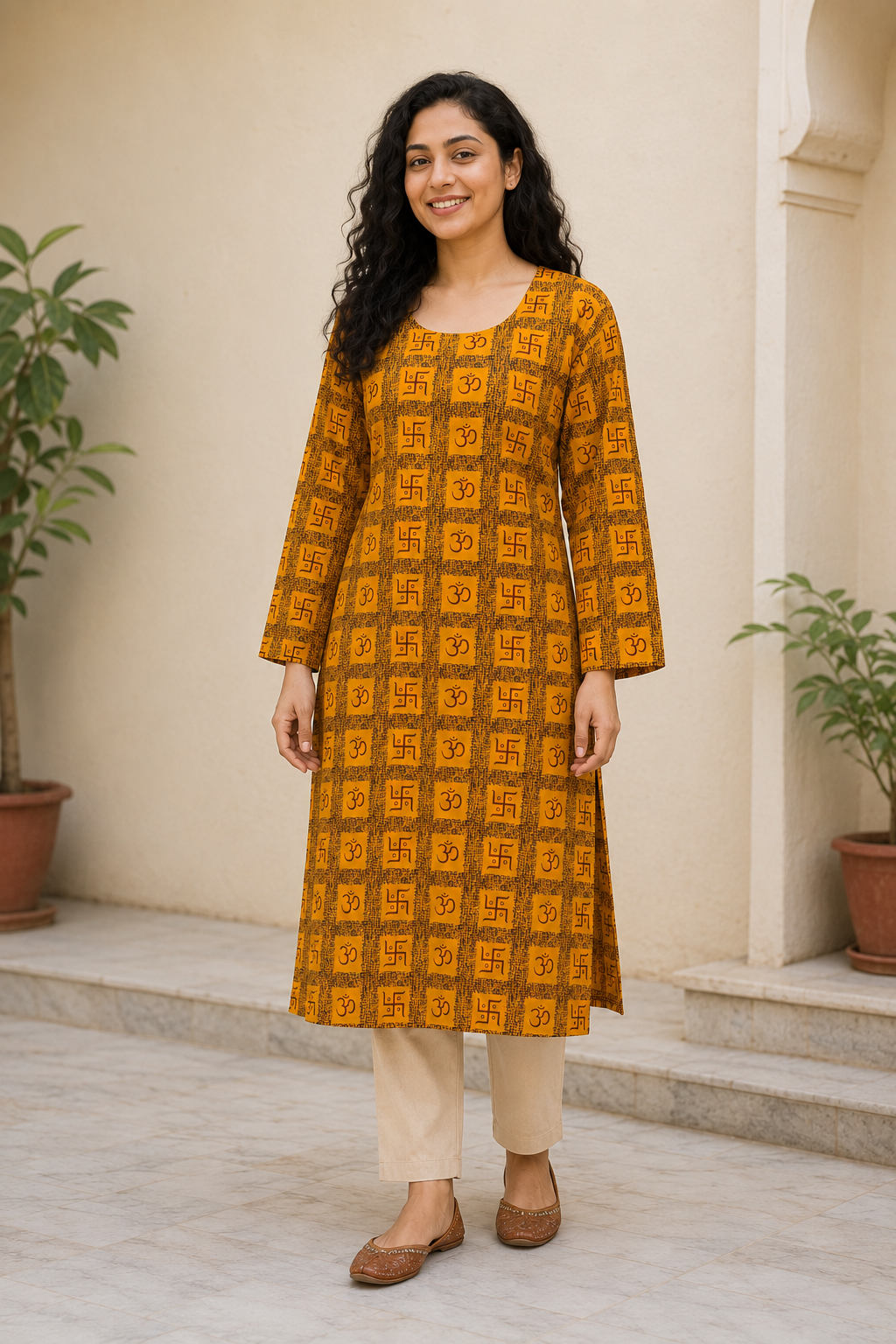 Women’s Long Cotton Om Kurti | 2 Colors
