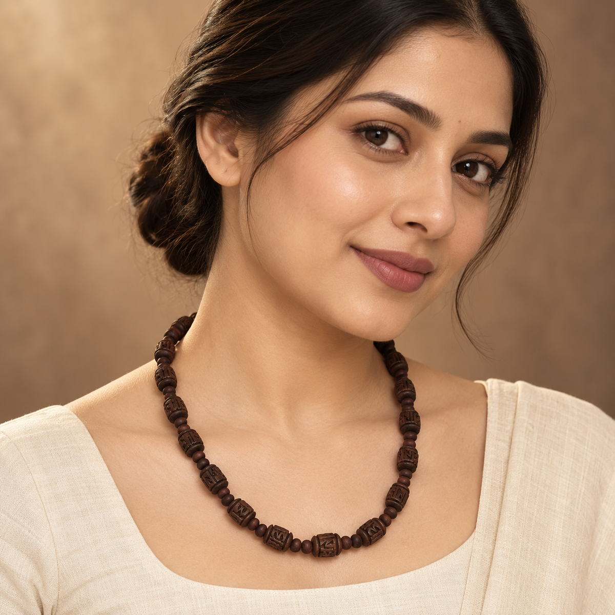 Carved Tulasi Kanthi Mala – 21"