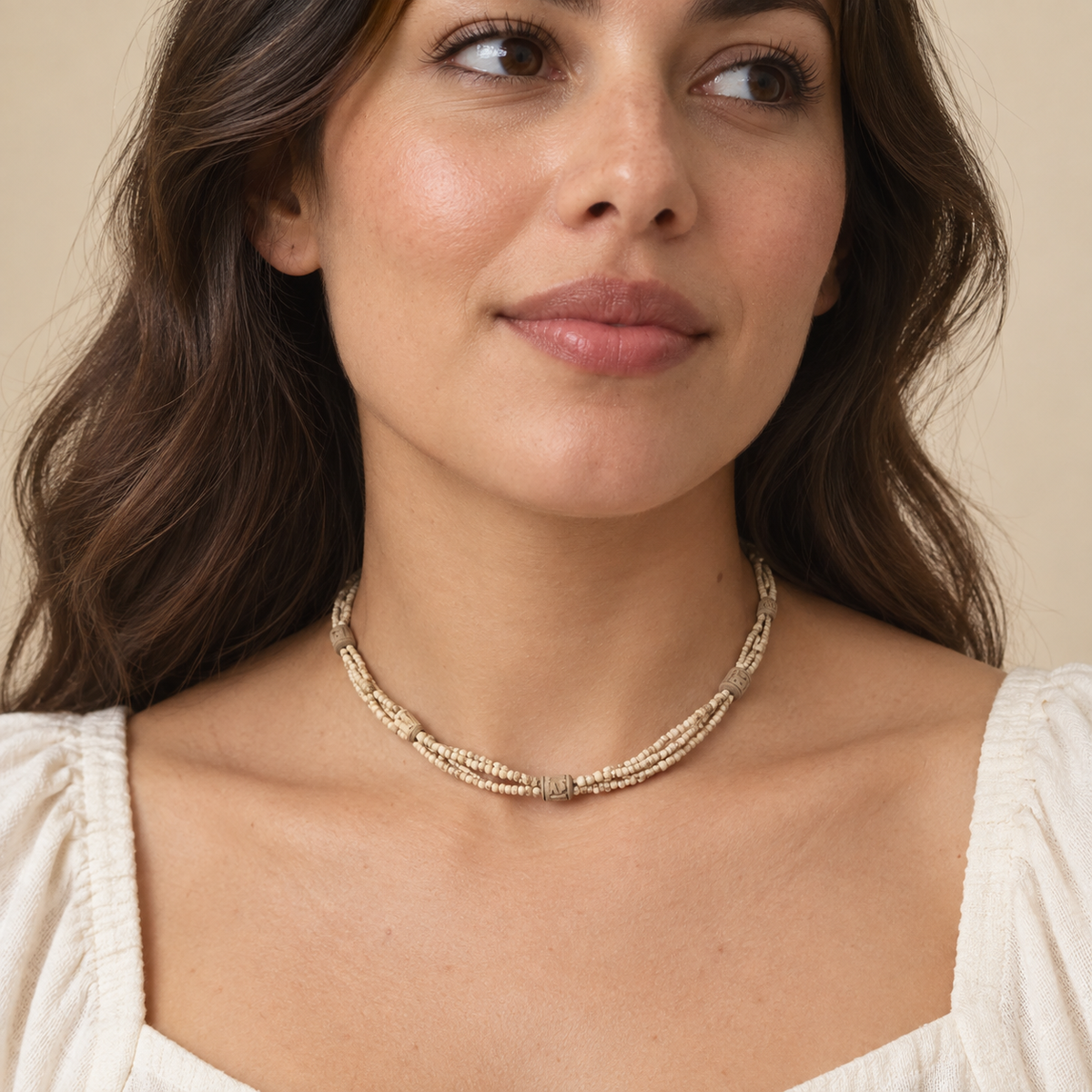 Three Lines Kanthi Mala 1 round Natural color 18"