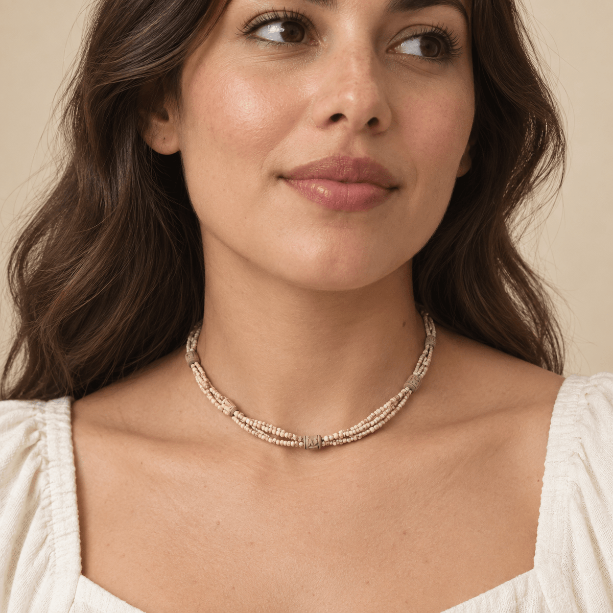 Three Lines Kanthi Mala 1 round Natural color 18" - Matchless Gifts