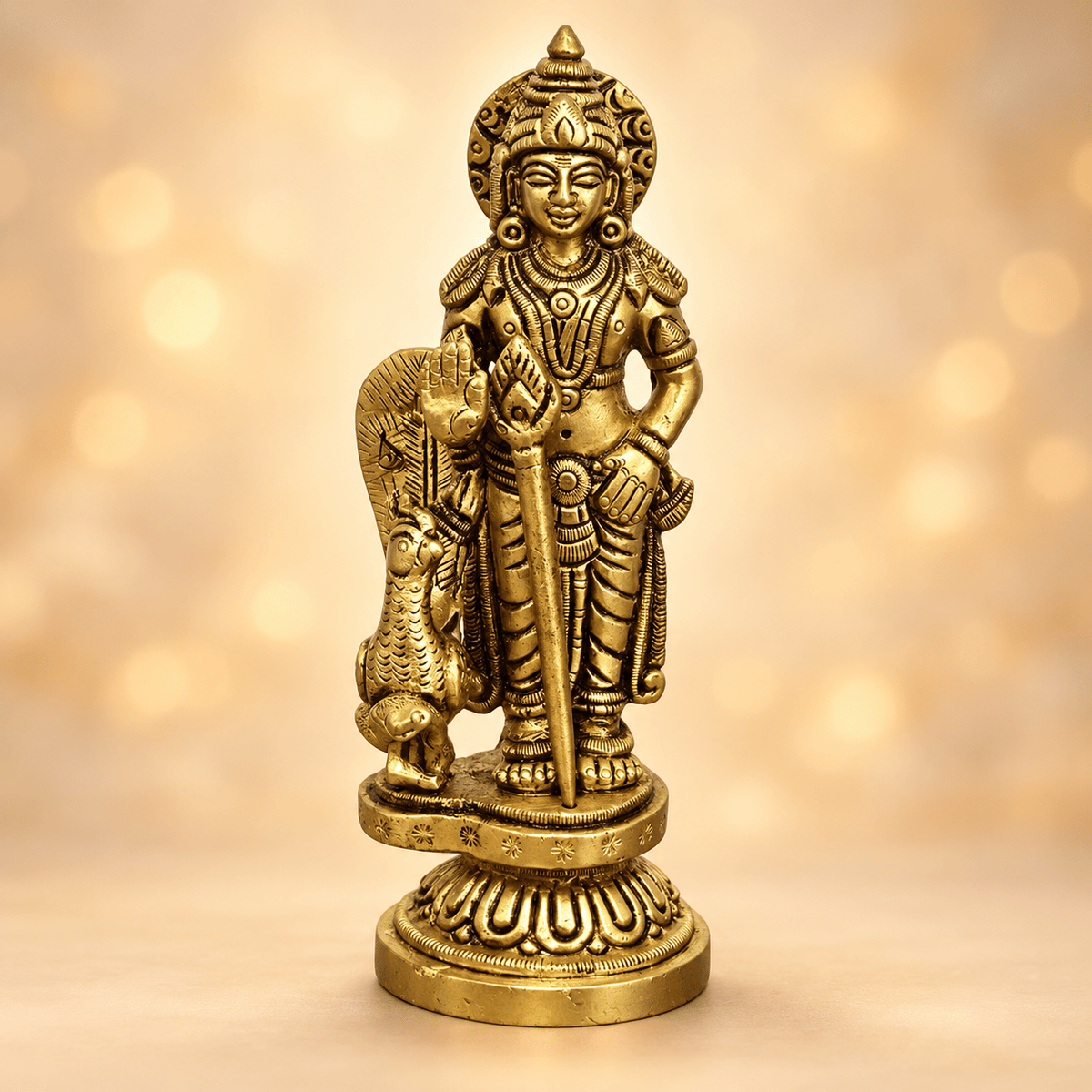 Brass Lord Murugan with Peacock 5" - Matchless Gifts