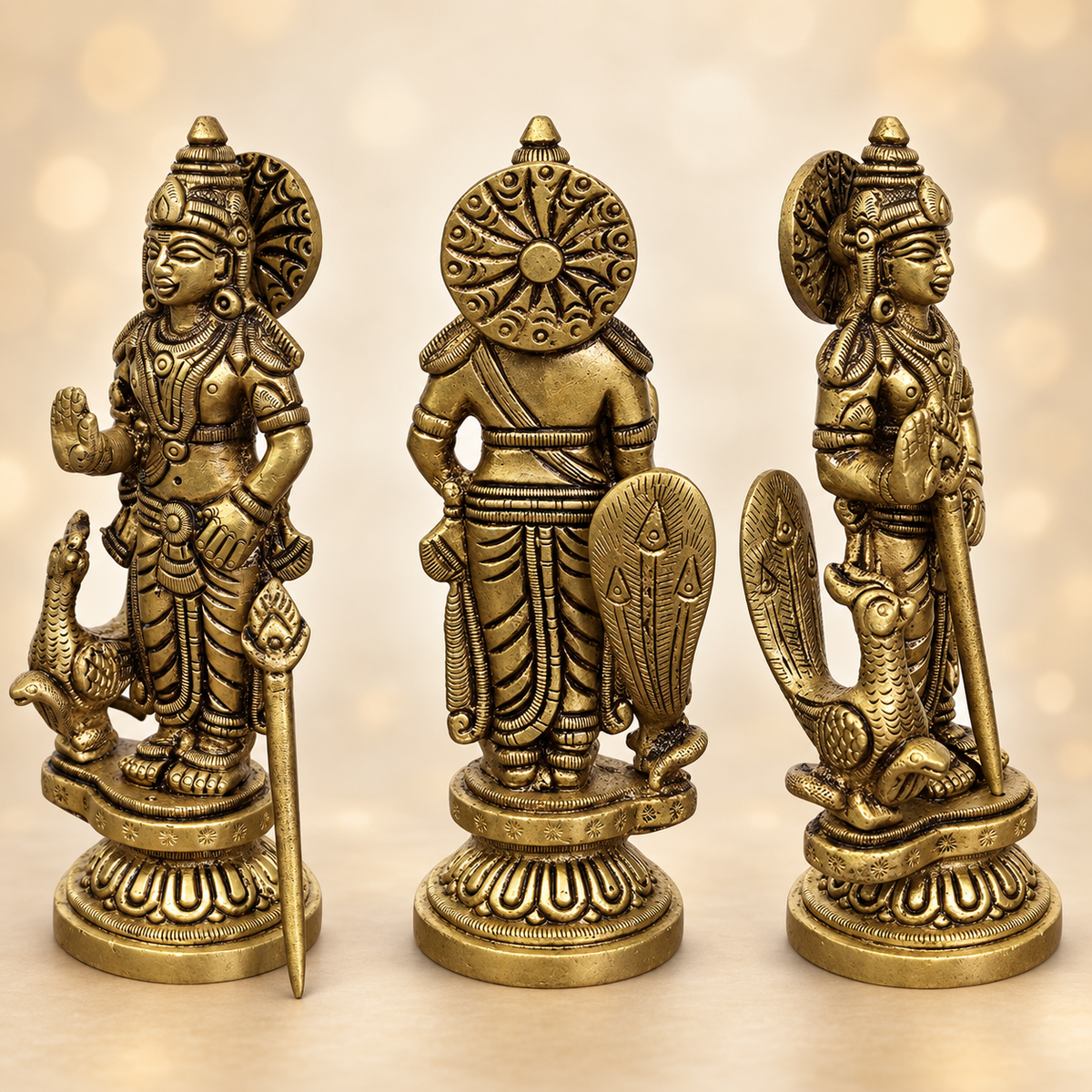 Brass Lord Murugan with Peacock 5"