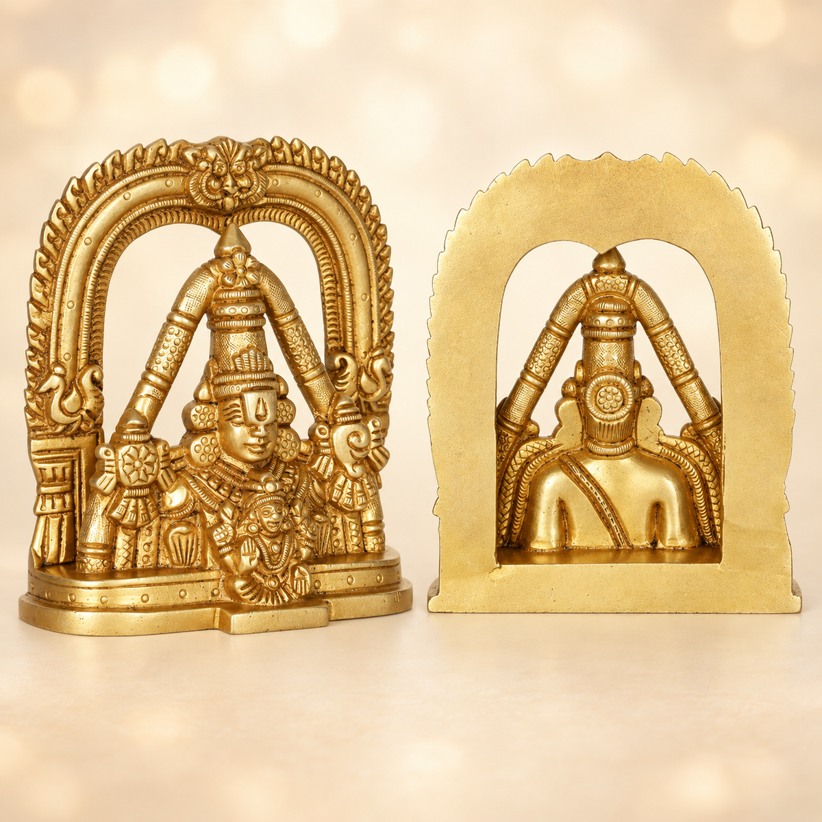 4" Small Tirupati Balaji Brass Statue | Venkateshvara Bust with Devi Lakshmi