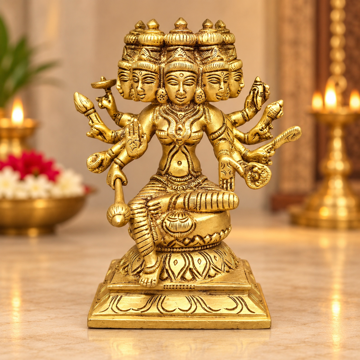 Brass Goddess Gayatri Murti 6"