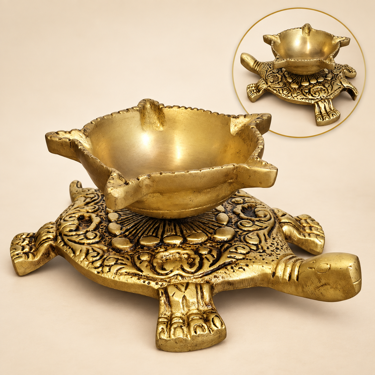 Brass Kurma (Tortoise) Pancha Batti Deepak – 5 x 2"
