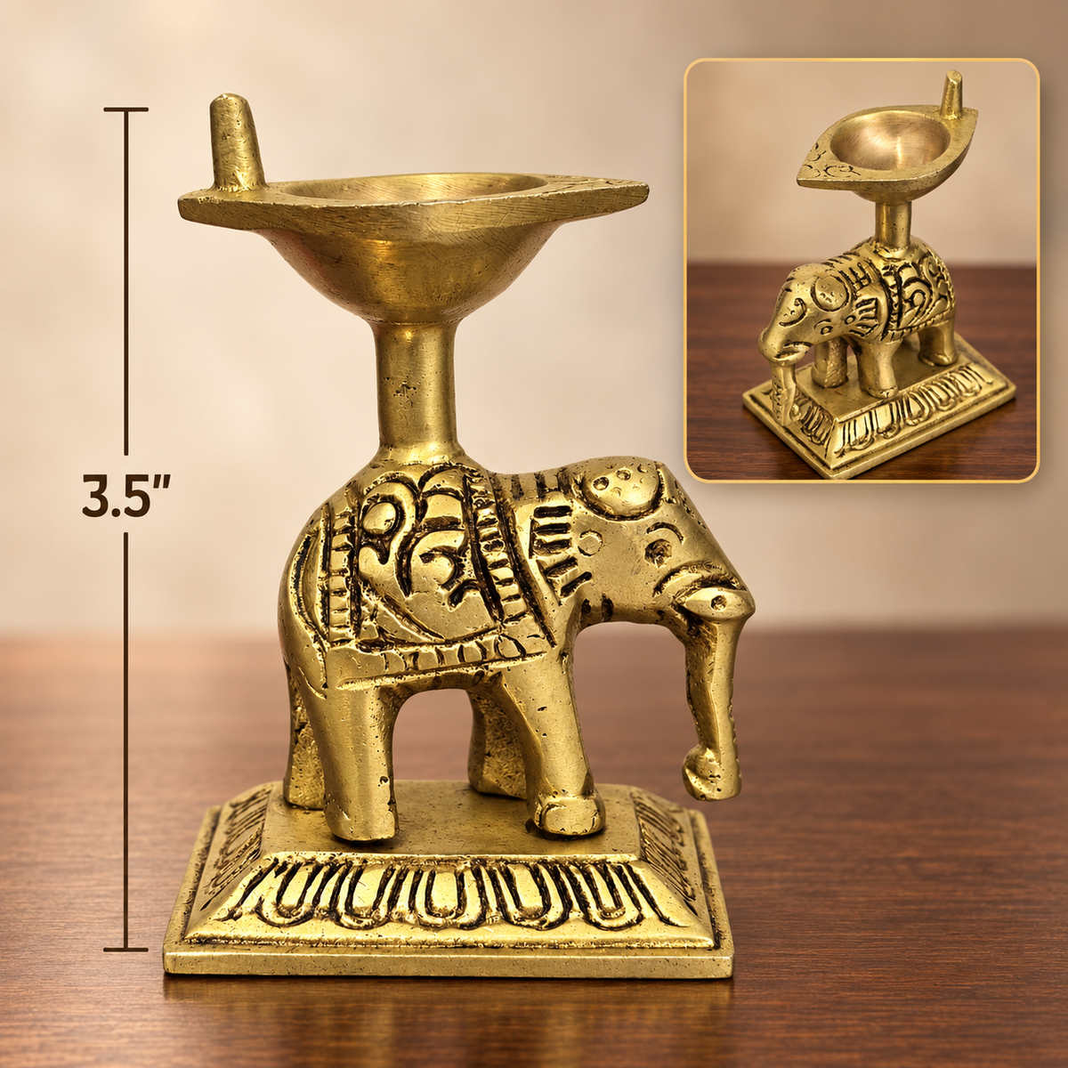 Handcrafted Brass Elephant Deepak | 2.75" & 3.5"