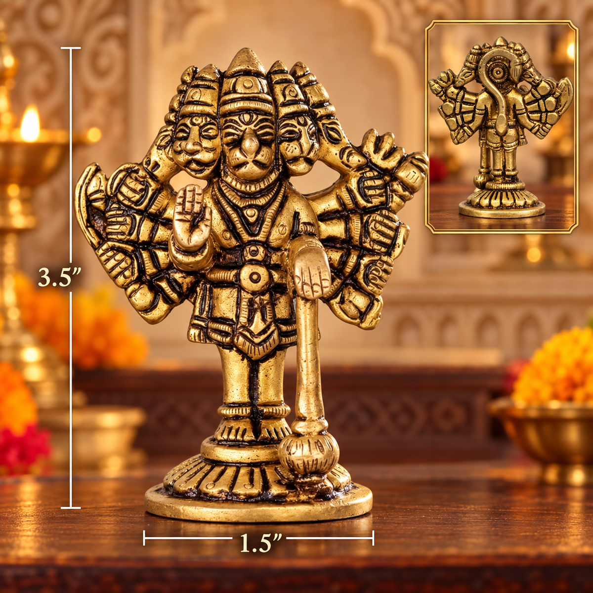 Brass Panchmuki Hanuman 3"