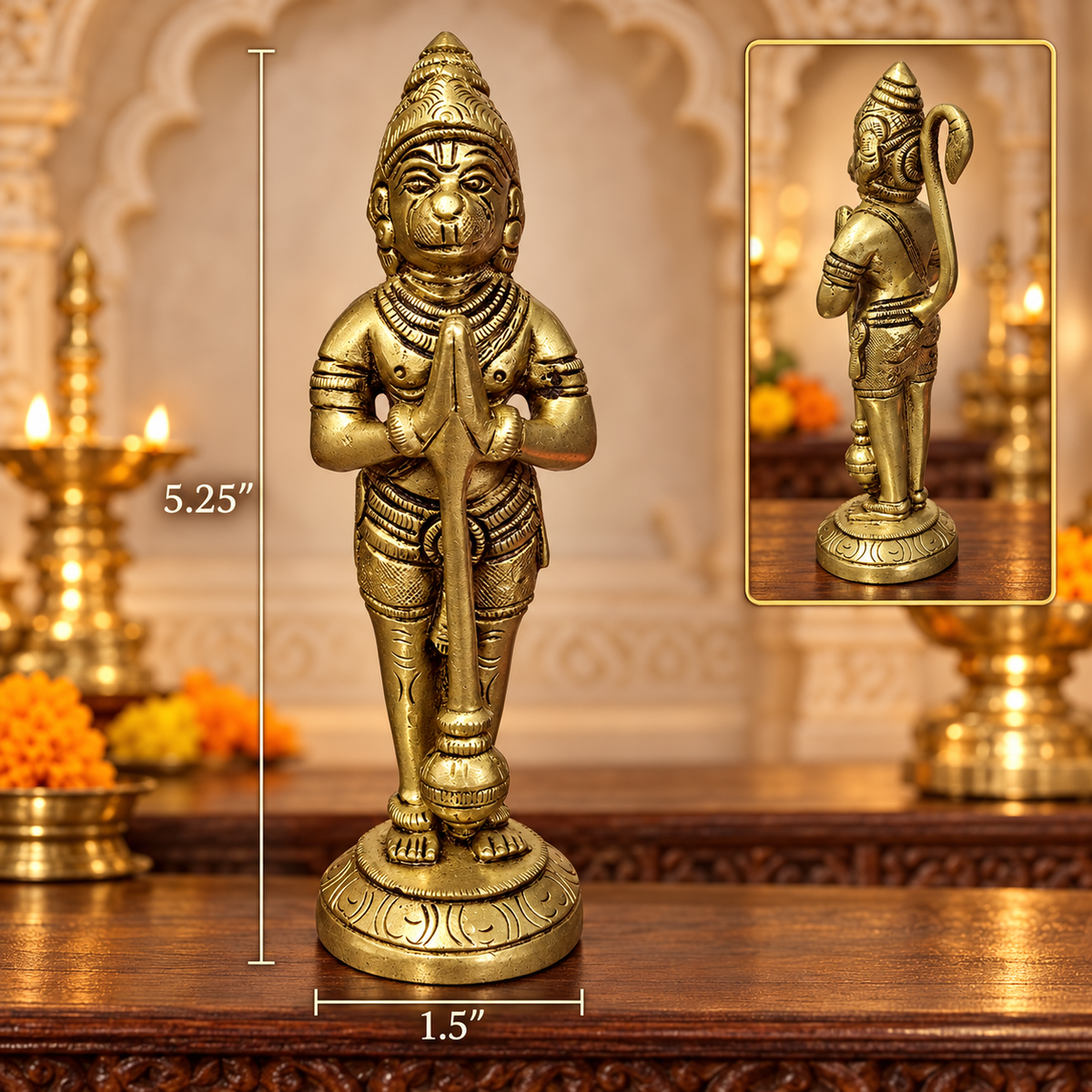 Brass Hanuman Praying Standing 5.25"