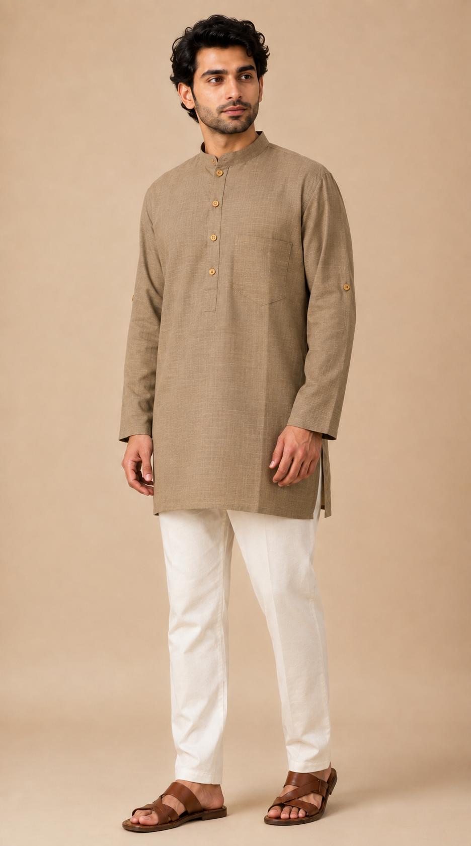 Men’s Charcoal Gray Cotton Short Kurta