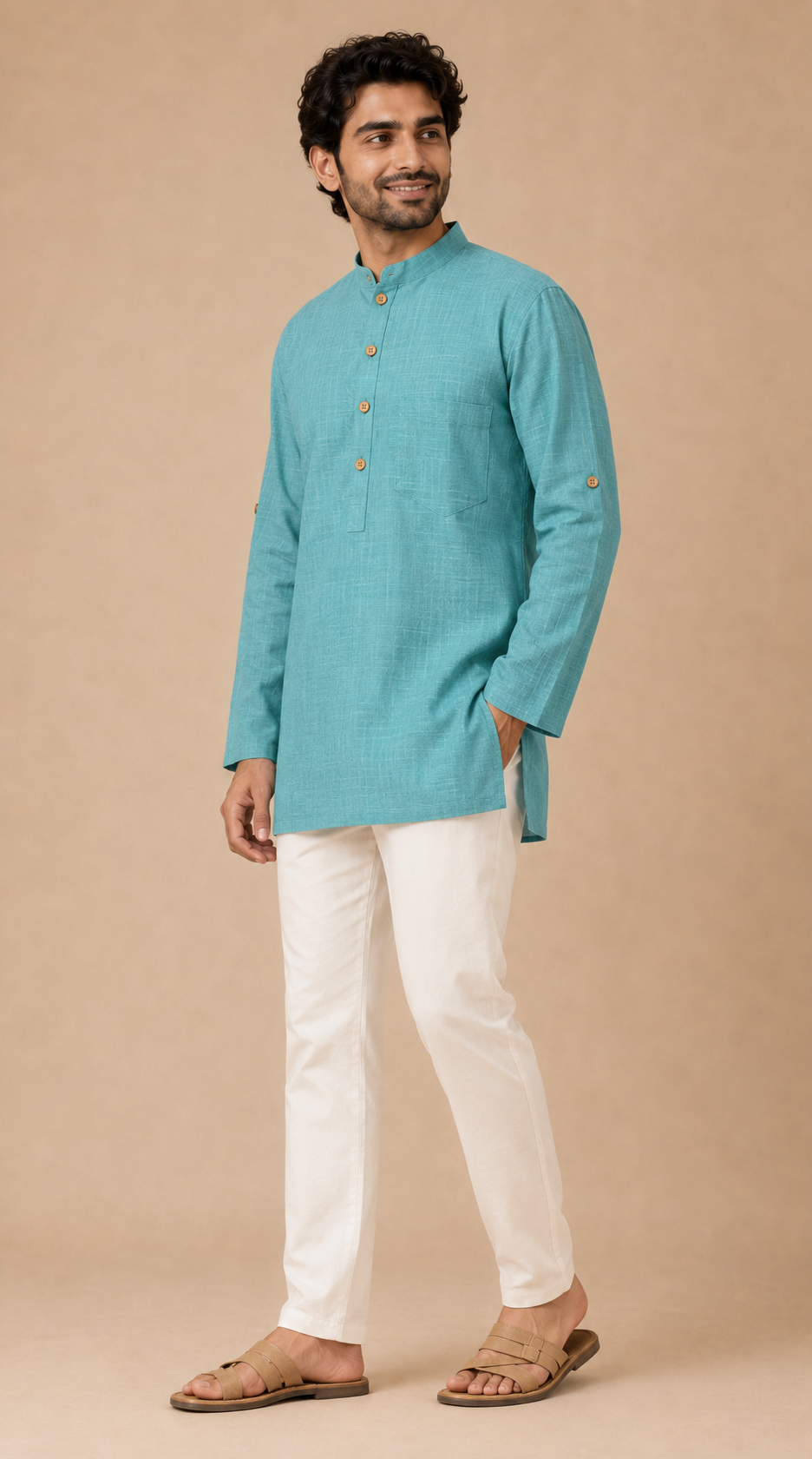 Men’s Charcoal Gray Cotton Short Kurta