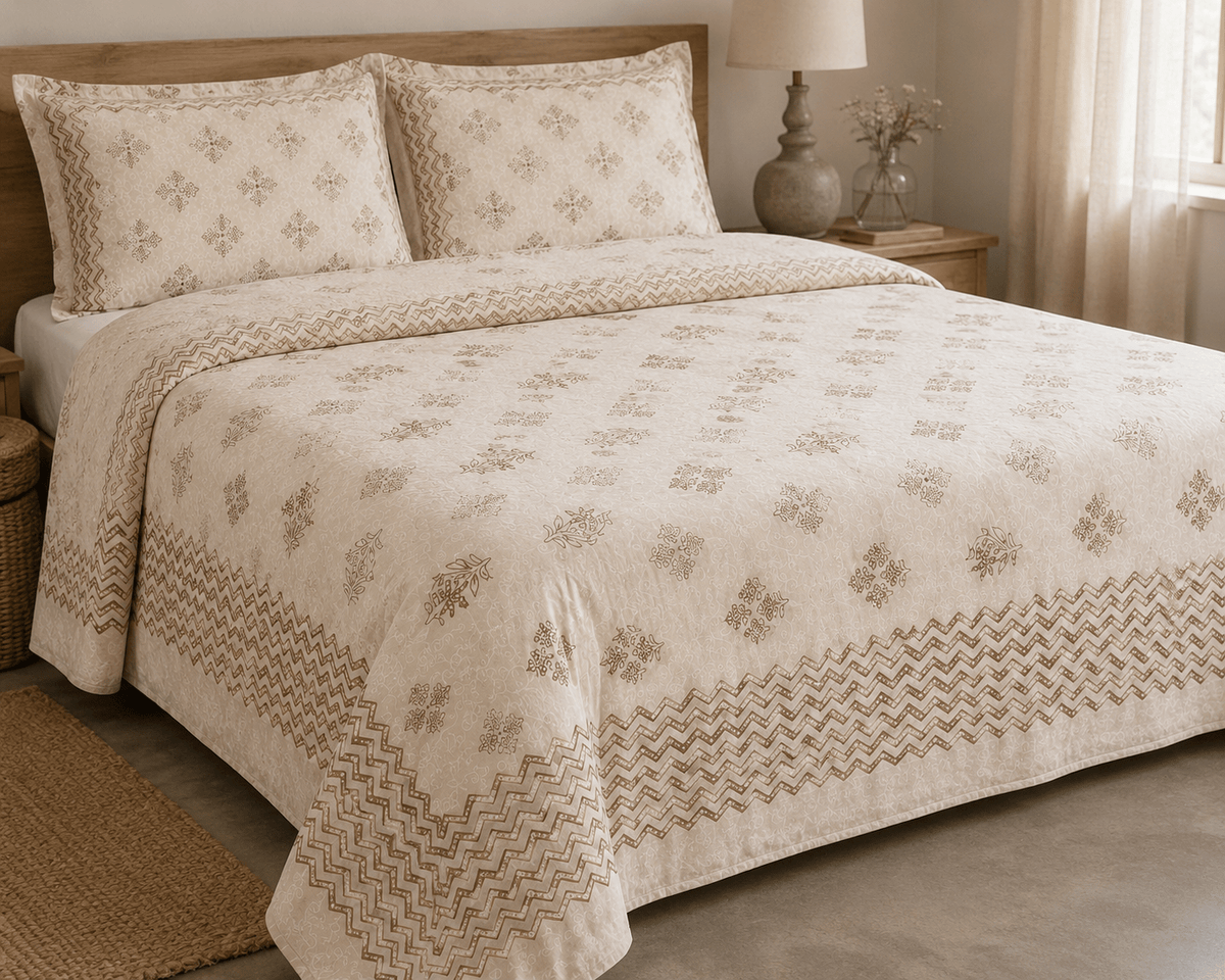 Hand Block Print Cotton Bed Sheet Set 95" x 108" - Matchless Gifts2