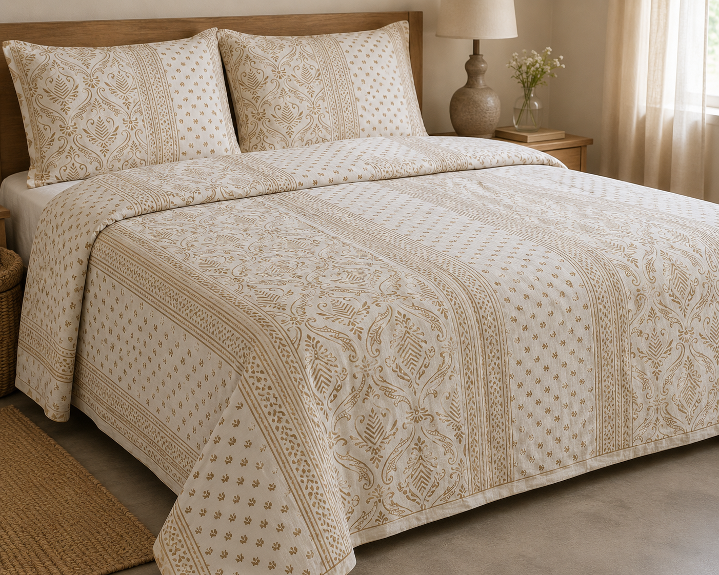 Hand Block Print Cotton Bed Sheet Set 95" x 108" - Matchless Gifts4