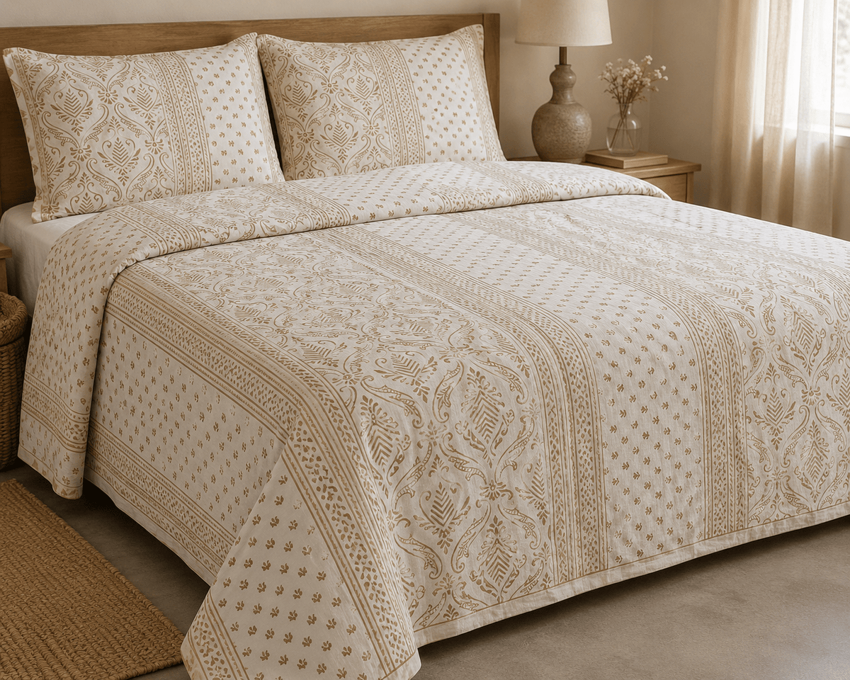 Hand Block Print Cotton Bed Sheet Set 95" x 108" - Matchless Gifts4