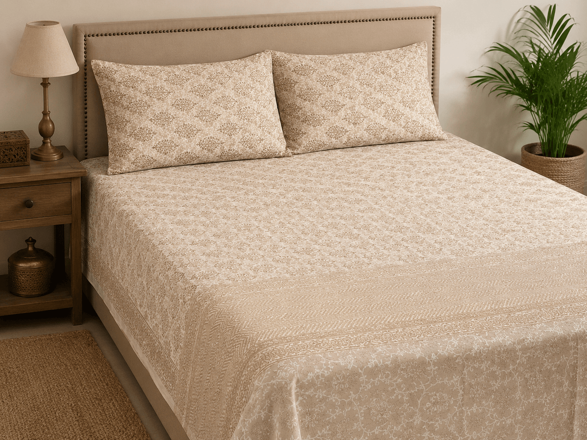 Hand Block Print Cotton Bed Sheet Set 95" x 108" - Matchless Gifts5