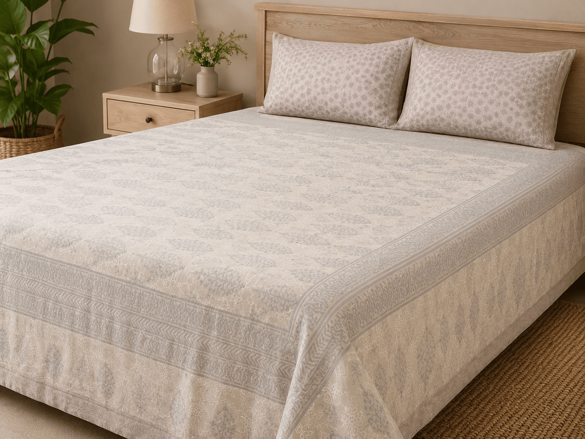 Hand Block Print Cotton Bed Sheet Set 95" x 108" - Matchless Gifts7