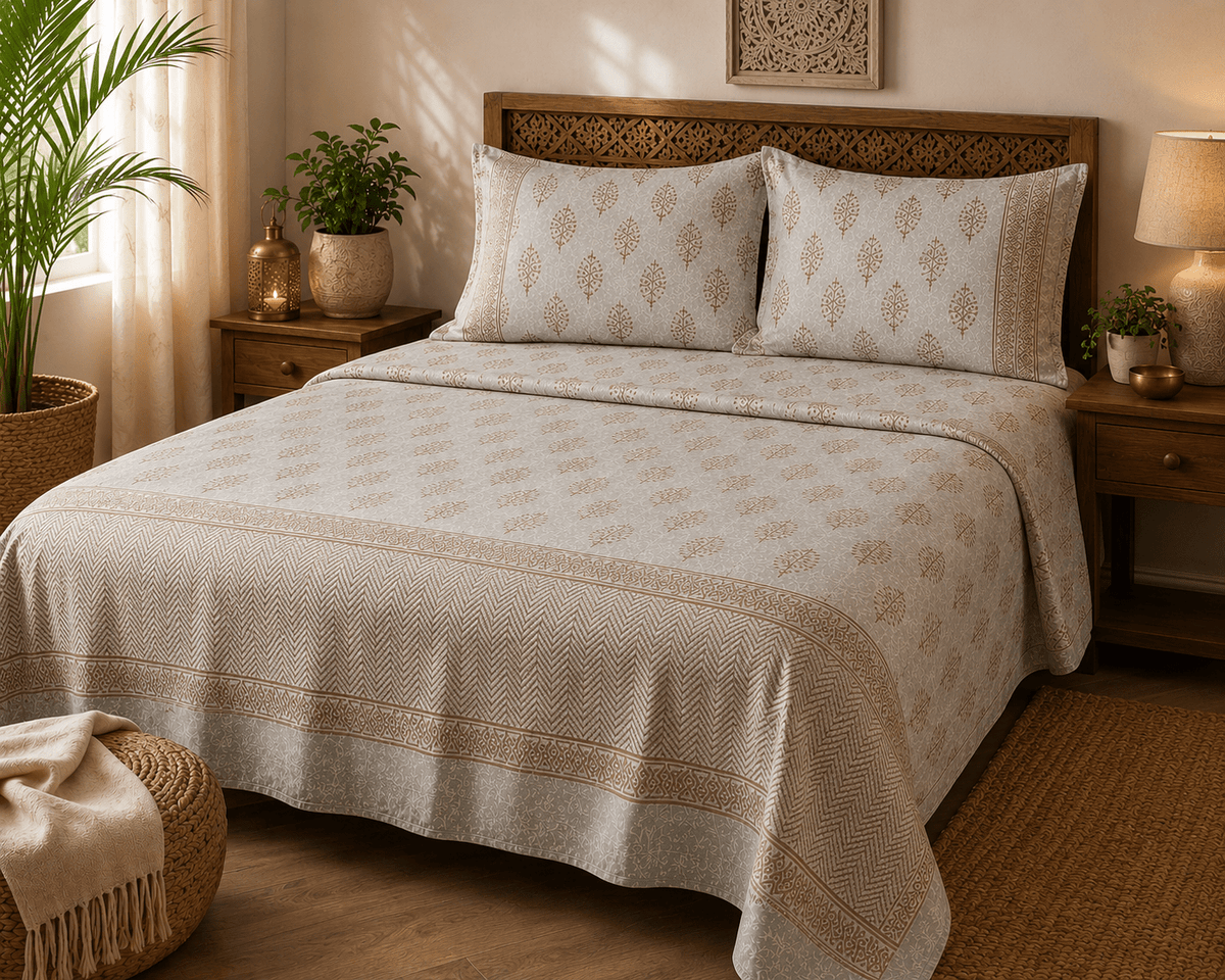 Hand Block Print Cotton Bed Sheet Set 95" x 108" - Matchless Gifts1