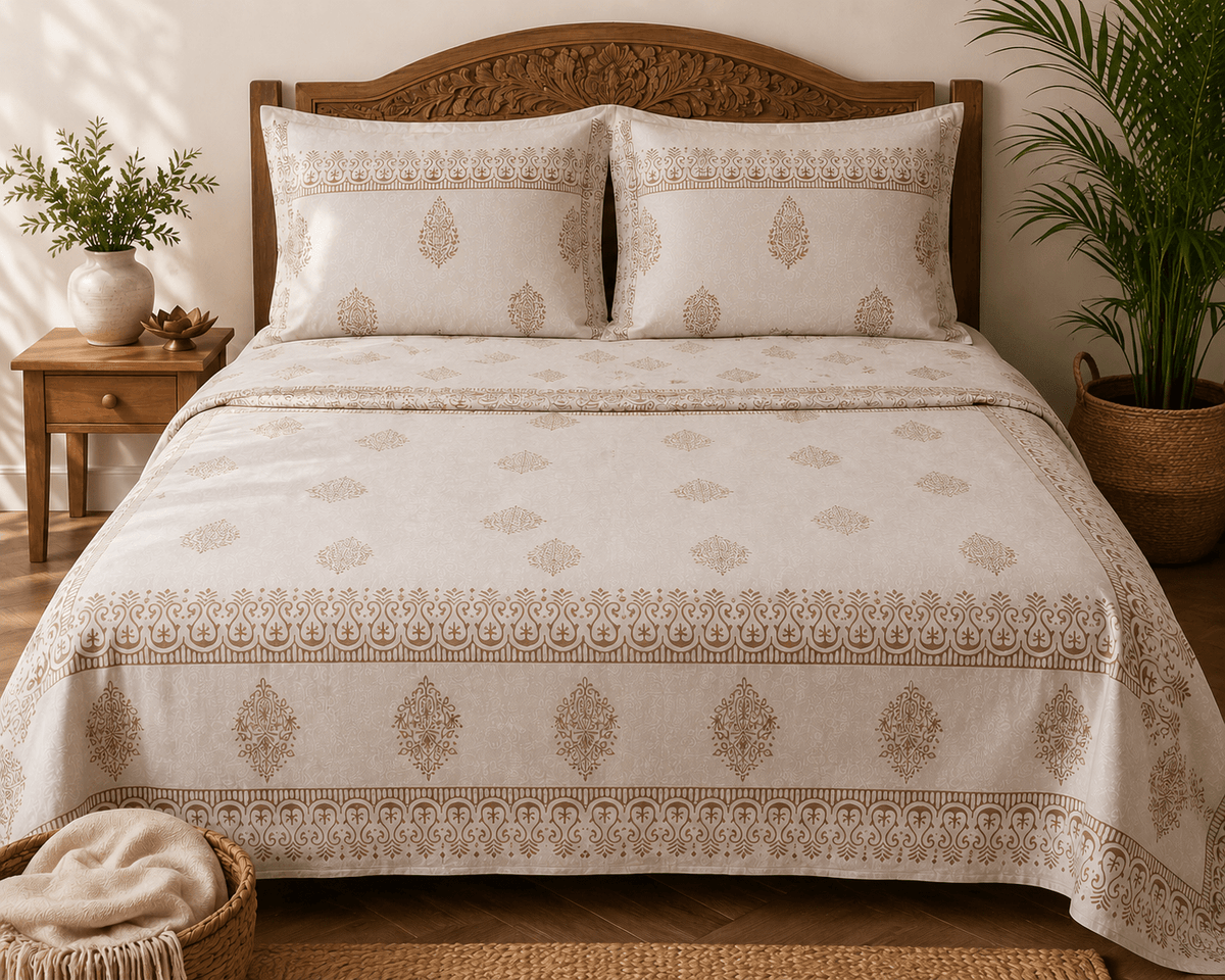 Hand Block Print Cotton Bed Sheet Set 95" x 108" - Matchless Gifts3