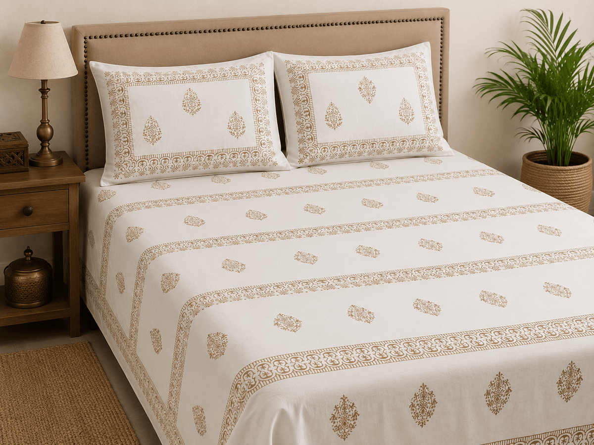 Hand Block Print Cotton Bed Sheet Set 95" x 108" - Matchless Gifts6